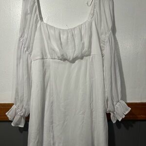 Miami Francesca’s white ruffle long sleeve midi dress puff style mesh style